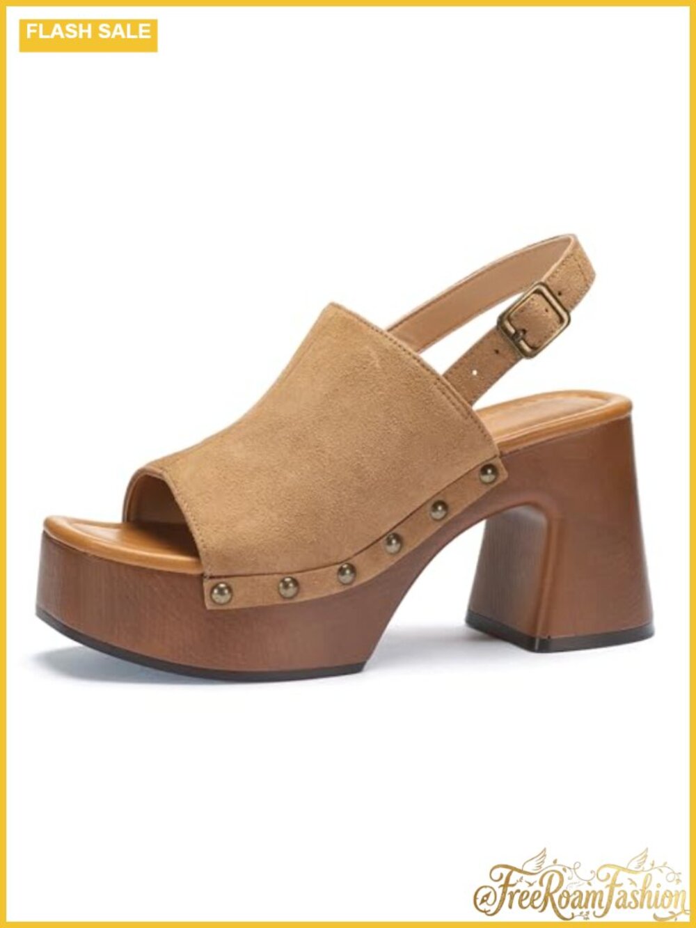 Studded Faux Suede Platform Chunky Sandals 3.5in Block Heel Open Toe Mules for
